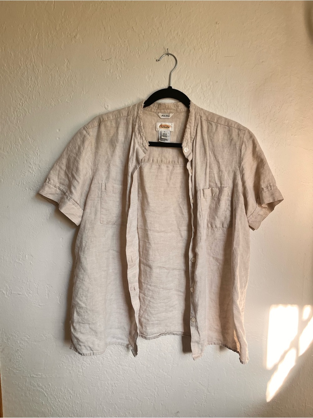 Talbots women’s Short-Sleeve Irish Linen Button-Down Shirt in Cream